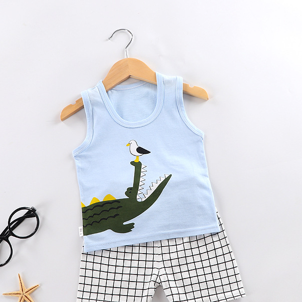 Minimalist Summer 2-Piece Unisex Baby Pants Suit, Ages 6-24 Months | Color: Blue | Image 3