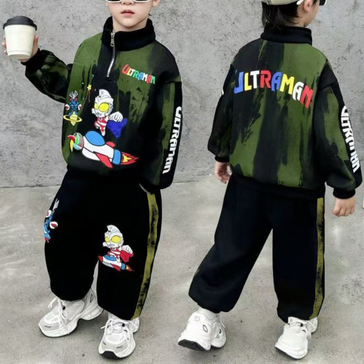 Modern Chic All-Season Trendy Autumn 2-Piece Boys' Pants Suit, Ages 2-9 | Color: Army Green | Image 1