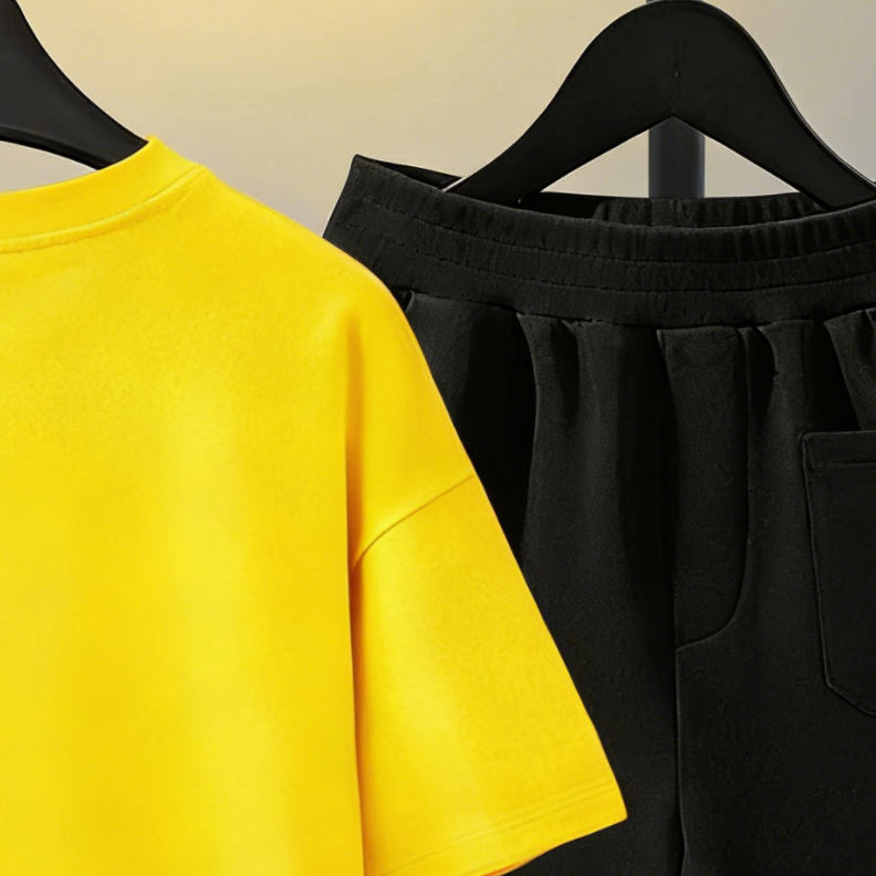Modern Chic All-Season Minimalist Summer 2-Piece Boys' Pants Suit, Ages 3-14 | Color: Yellow | Image 3