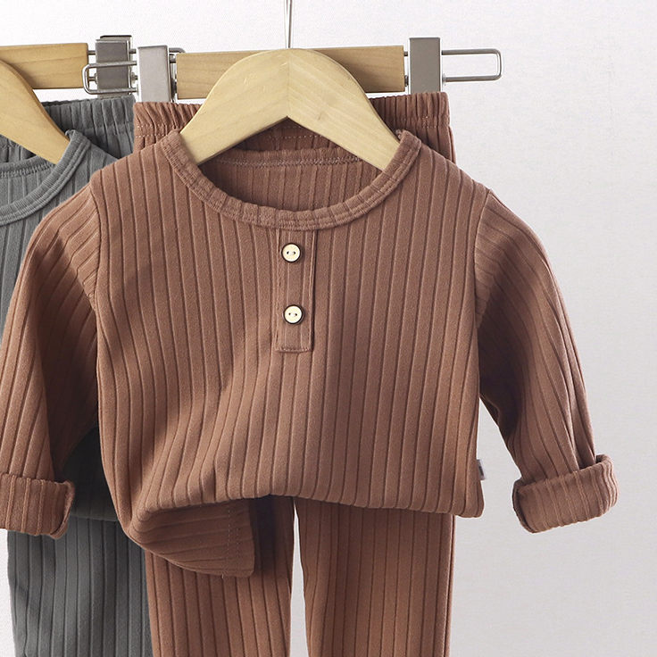 Minimalist Winter 2-Piece Unisex Kids' Pajama Set, Ages 2-9 | Color: Coffee | Image 3