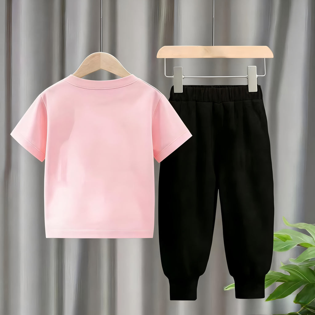 Modern Chic All-Season Casual Sporty Summer 2-Piece Unisex Kids' Pants Suit, Ages 2-13 | Color: Pink | Image 3