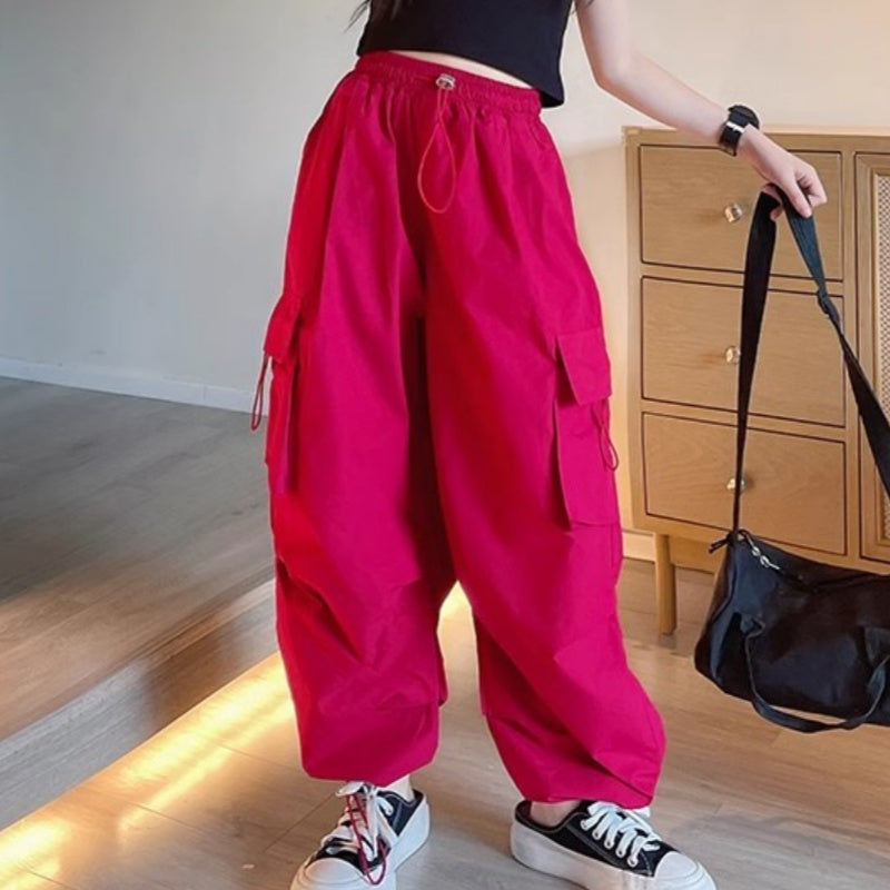 Casual Sporty Spring Unisex Kids' Casual Pants, Ages 4-11 | Color: Red | Image 1