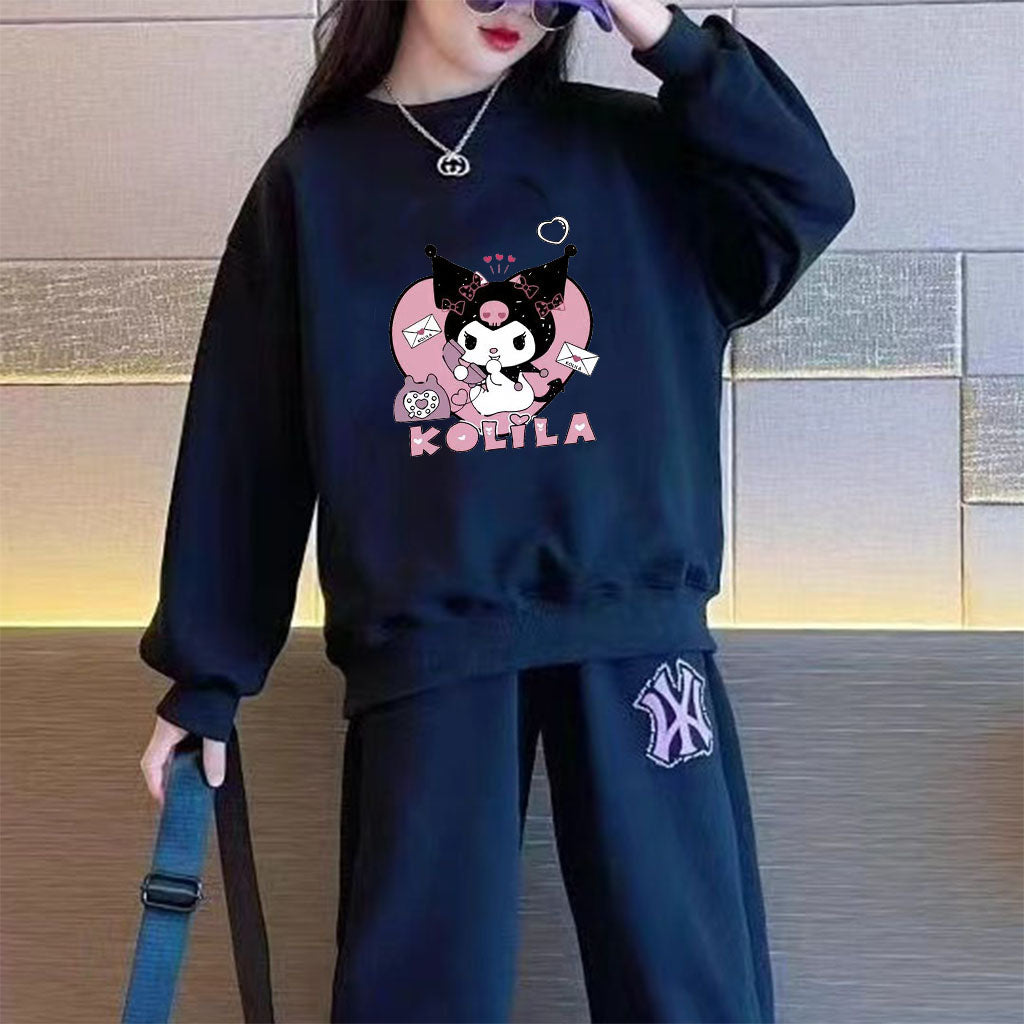 Modern Chic All-Season Minimalist Autumn Girls' Sweatshirt, Ages 3-14 | Color: Black | Image 1