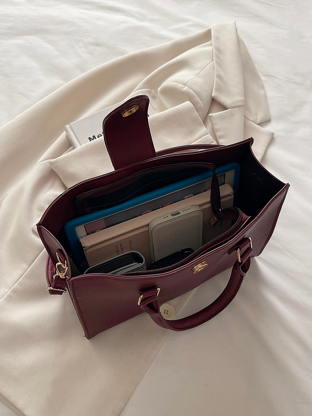 Modern Chic All-Season PU/Artificial Leather/Microfiber Leather Women's Handbags Tote Bags | Color: Red | Image 2