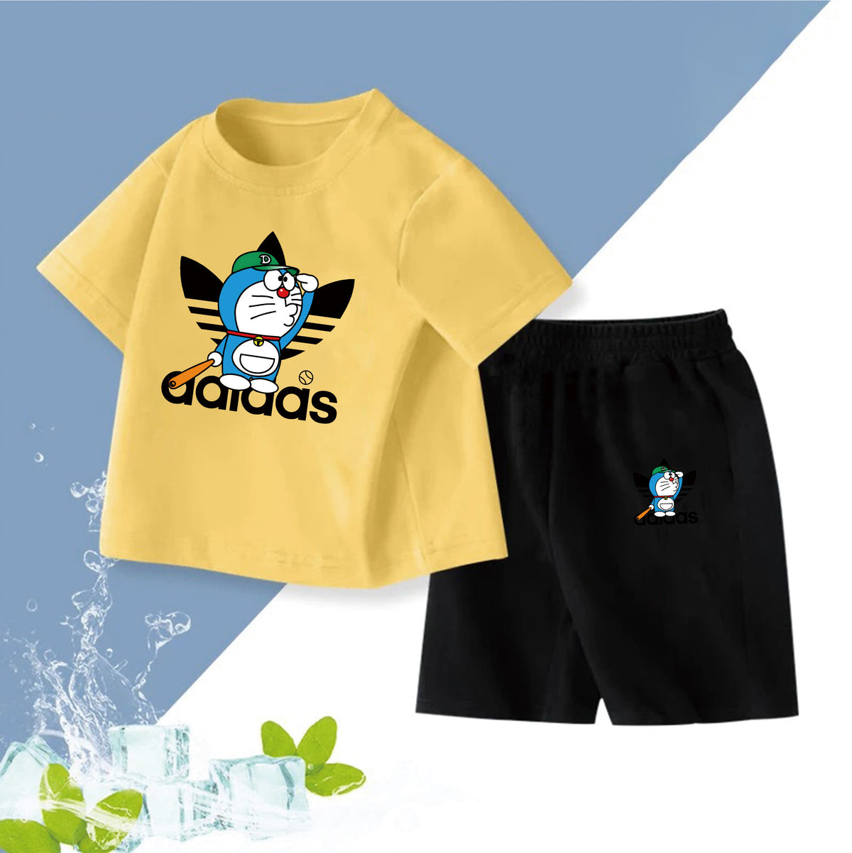 Modern Chic All-Season Minimalist Summer 2-Piece Unisex Kids' Pants Suit, Ages 2-7 | Color: Yellow | Image 1