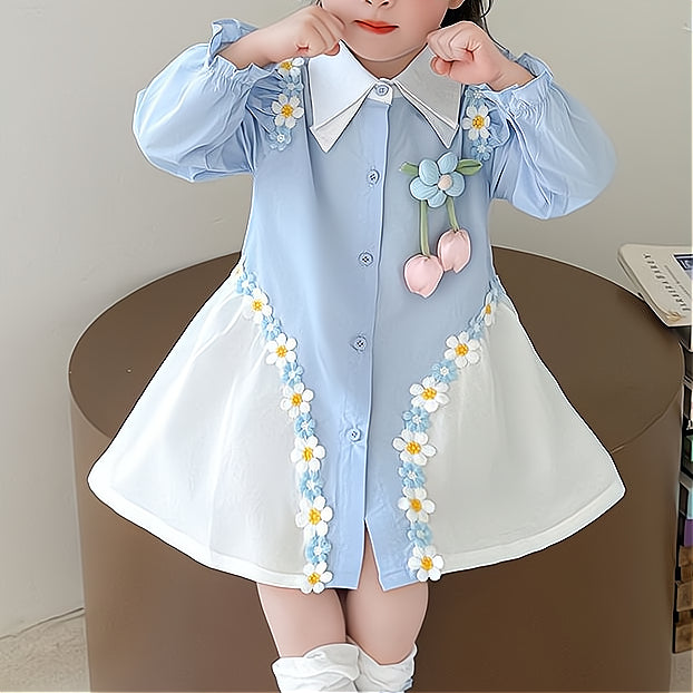 Minimalist Spring Girls' A-Line Dress, Ages 4-14 | Color: Blue | Image 1