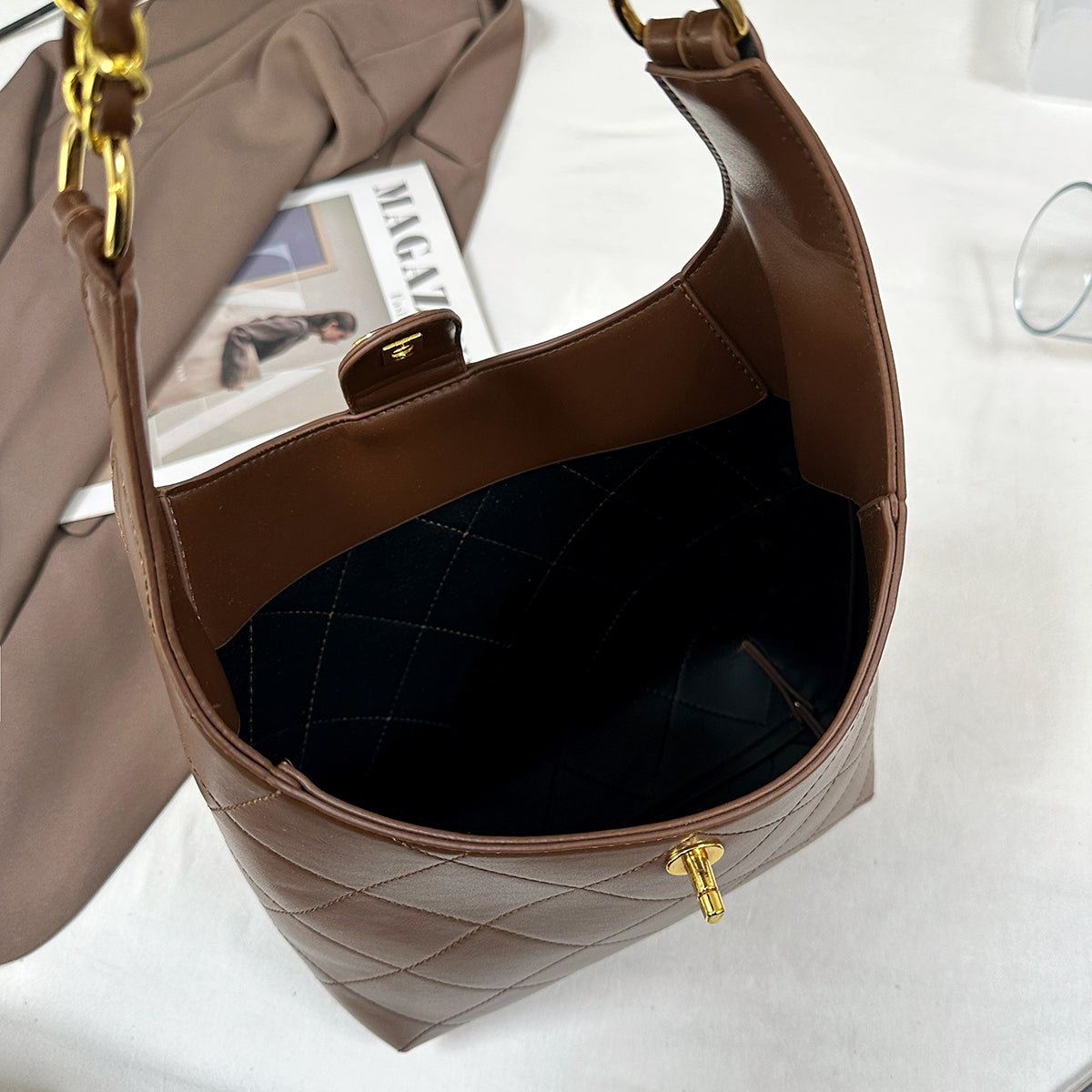 Modern Chic All-Season PU/Artificial Leather/Microfiber Leather Women's Handbags Tote Bags | Color: Coffee | Image 2