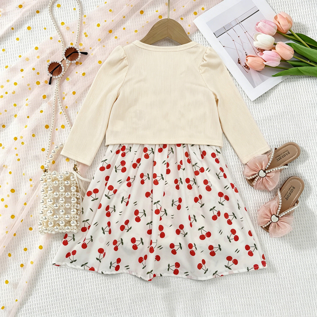 Sweet & Cute Autumn 2-Piece Girls' Dress Suit, Ages 2-11 | Color: Beige | Image 3