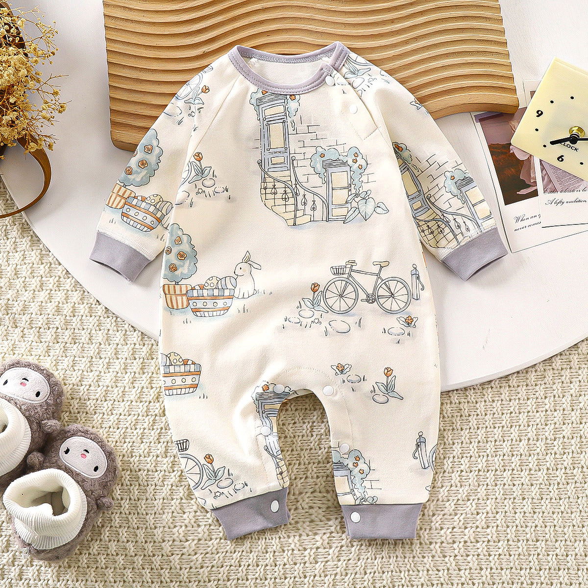Minimalist Autumn Unisex Baby Jumpsuit, Ages 1-24 Months | Color: Style 1 | Image 1