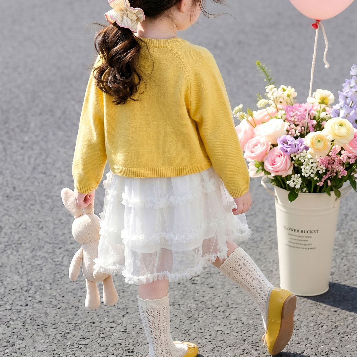 Sweet & Cute Autumn 2-Piece Girls' Dress Suit, Ages 2-9 | Color: Yellow | Image 2