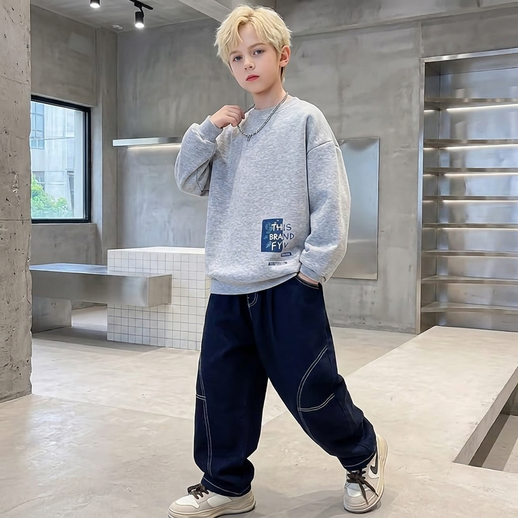Minimalist Autumn Boys' Sweatshirt, Ages 2-13 | Color: Grey | Image 2