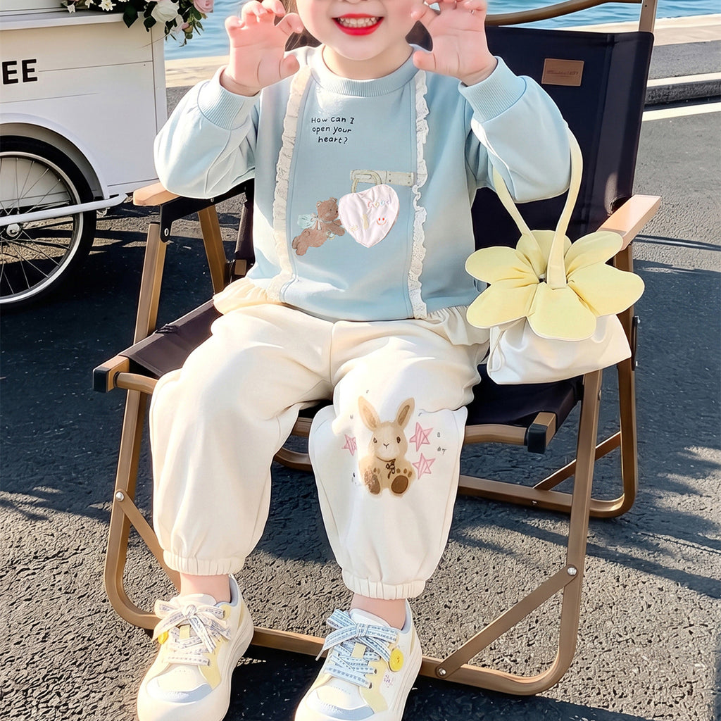 Sweet & Cute Autumn 2-Piece Girls' Pants Suit, Ages 2-9 | Color: Blue | Image 2