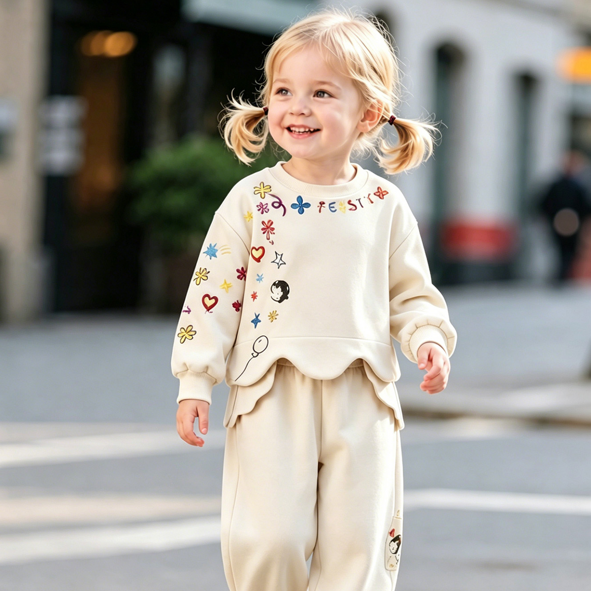 Sweet & Cute Autumn 2-Piece Girls' Pants Suit, Ages 2-9 | Color: White | Image 1