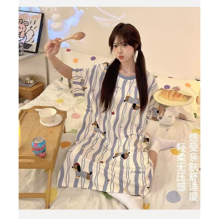 Modern Chic All-Season Sweet Feminine Summer Women 's Short  Sleeve Sleep Dress | Color: Style 5 | Image 1