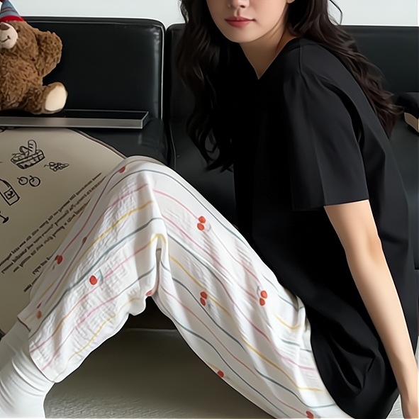 Sweet Feminine Summer 2 Pcs Women 's Short  Sleeve Sleep Set | Color: Style 2 | Image 2