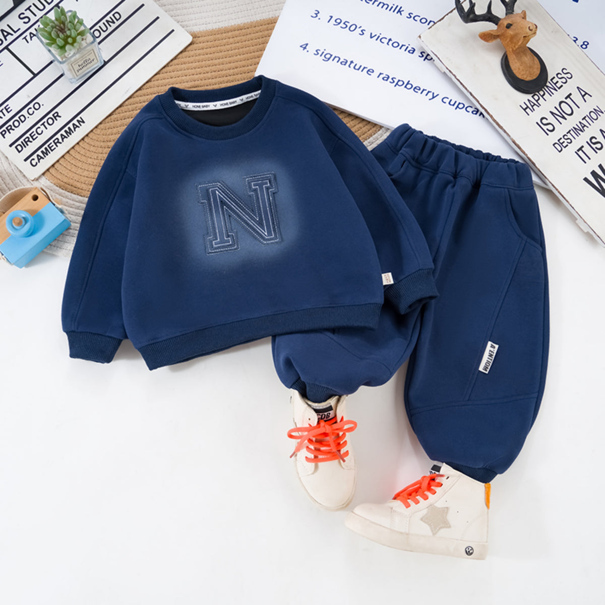 Modern Chic All-Season Casual Sporty Autumn 2-Piece Boys' Pants Suit, Ages 2-7 | Color: Blue | Image 2