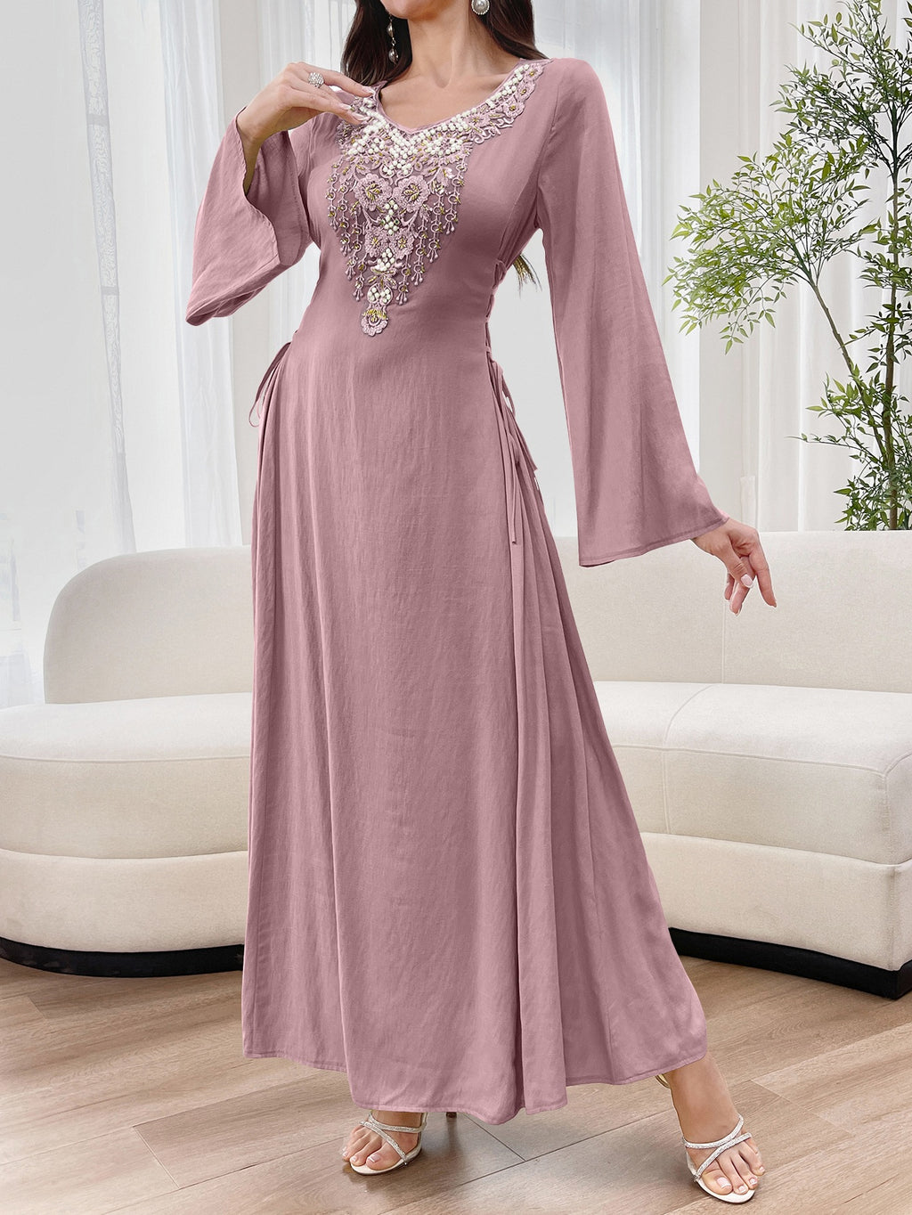 Elegant All-Season Arabian Dress | Color: Deep Pink | Image 1
