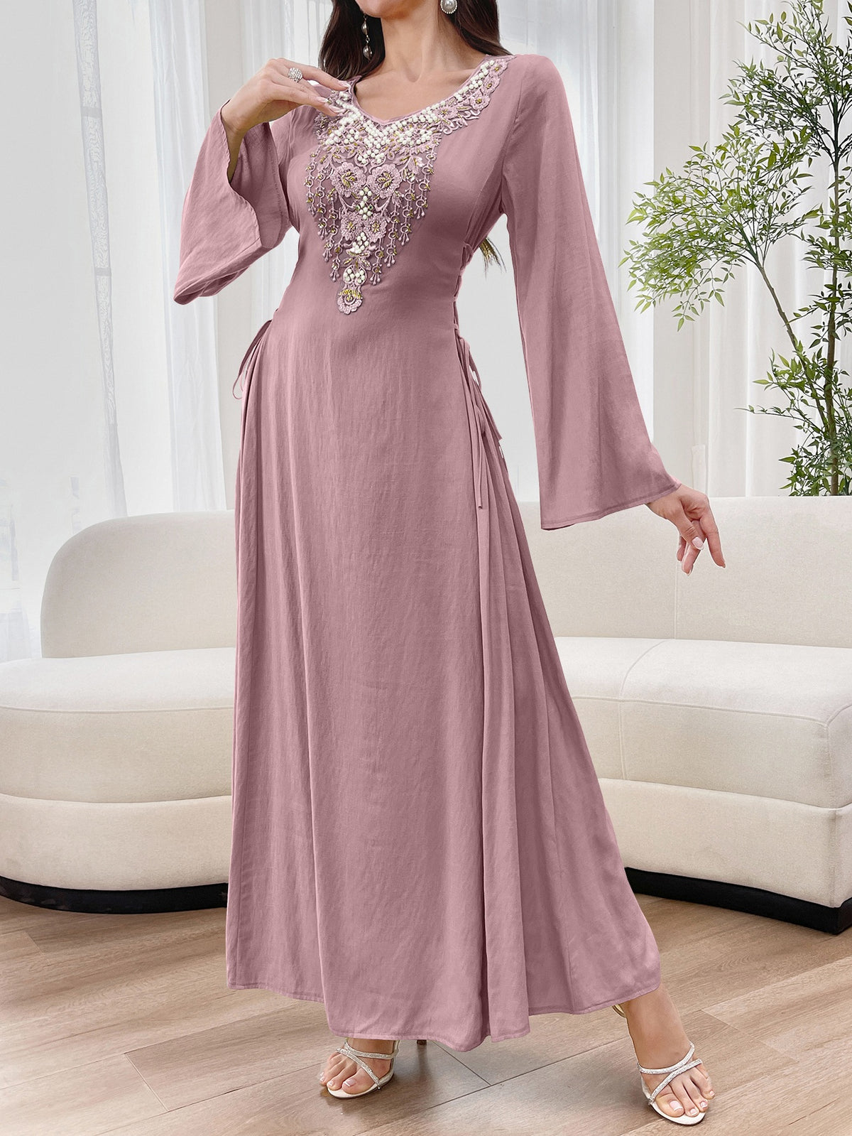 Elegant All-Season Arabian Dress | Color: Deep Pink | Image 1