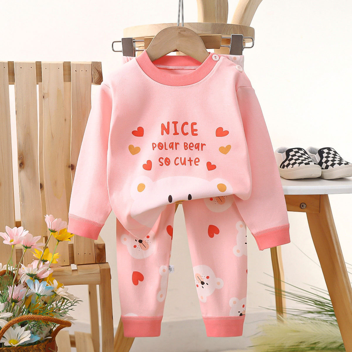 Minimalist Autumn 2-Piece Unisex Baby Pajama Set, Ages 6-24 Months | Color: Pink | Image 3