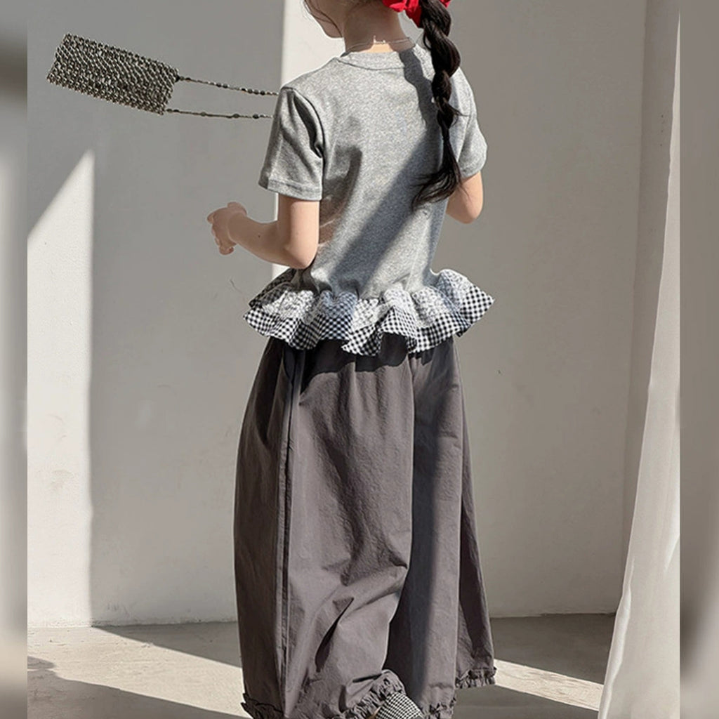 Minimalist Summer 2-Piece Girls' Pants Suit, Ages 4-14 | Color: Grey | Image 2