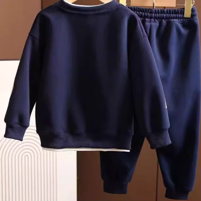 Minimalist Autumn 2-Piece Boys' Pants Suit, Ages 4-14 | Color: Navy | Image 3