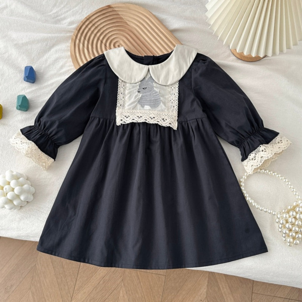 Sweet & Cute Autumn Girls' A-Line Dress, Ages 2-9 | Color: Navy | Image 1
