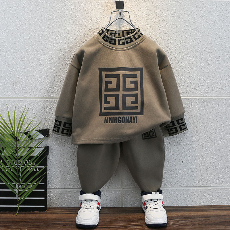 Modern Chic All-Season Minimalist Autumn 2-Piece Boys' Pants Suit, Ages 2-7 | Color: Grey | Image 1