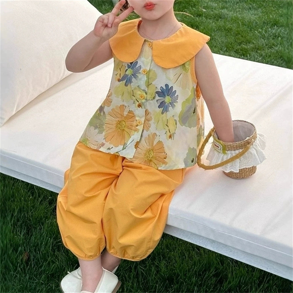 Sweet & Cute Summer 2-Piece Girls' Pants Suit, Ages 2-9 | Color: Yellow | Image 3