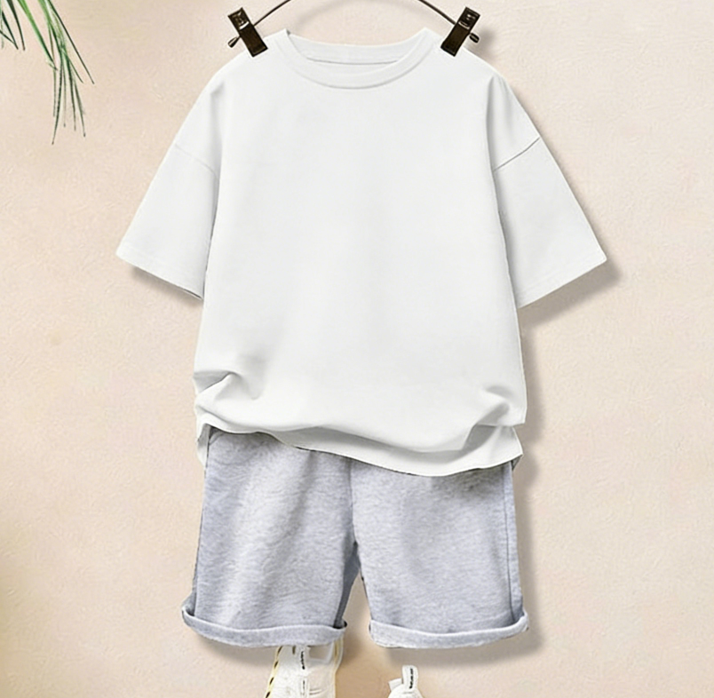 Modern Chic All-Season Minimalist Summer 2-Piece Unisex Kids' Pants Suit, Ages 2-7 | Color: White | Image 3