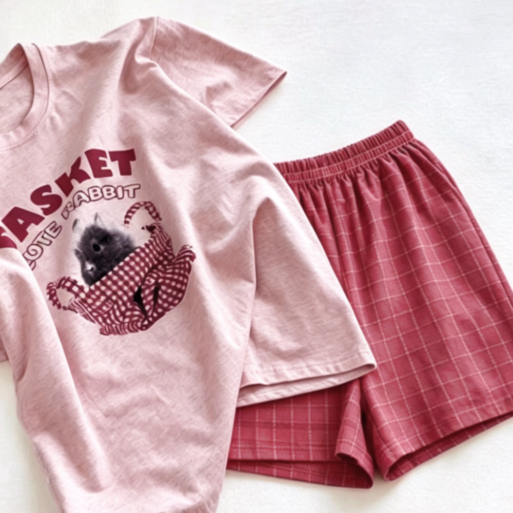 Minimalist Summer Women 's Short  Sleeve Sleep Set | Color: Style 2 | Image 3