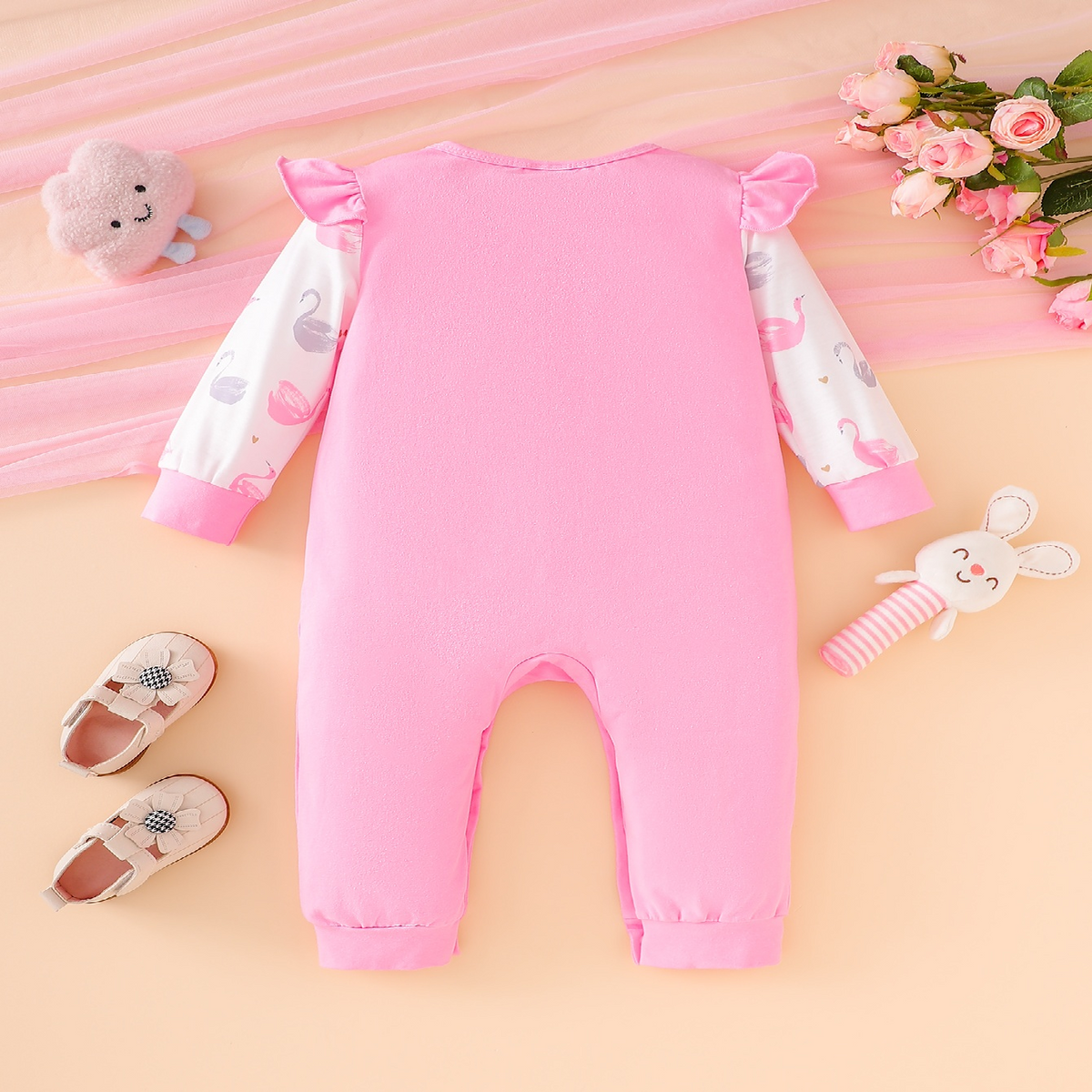 Sweet & Cute Autumn Baby Girls' Jumpsuit, Ages 0-12 Months | Color: Pink | Image 3