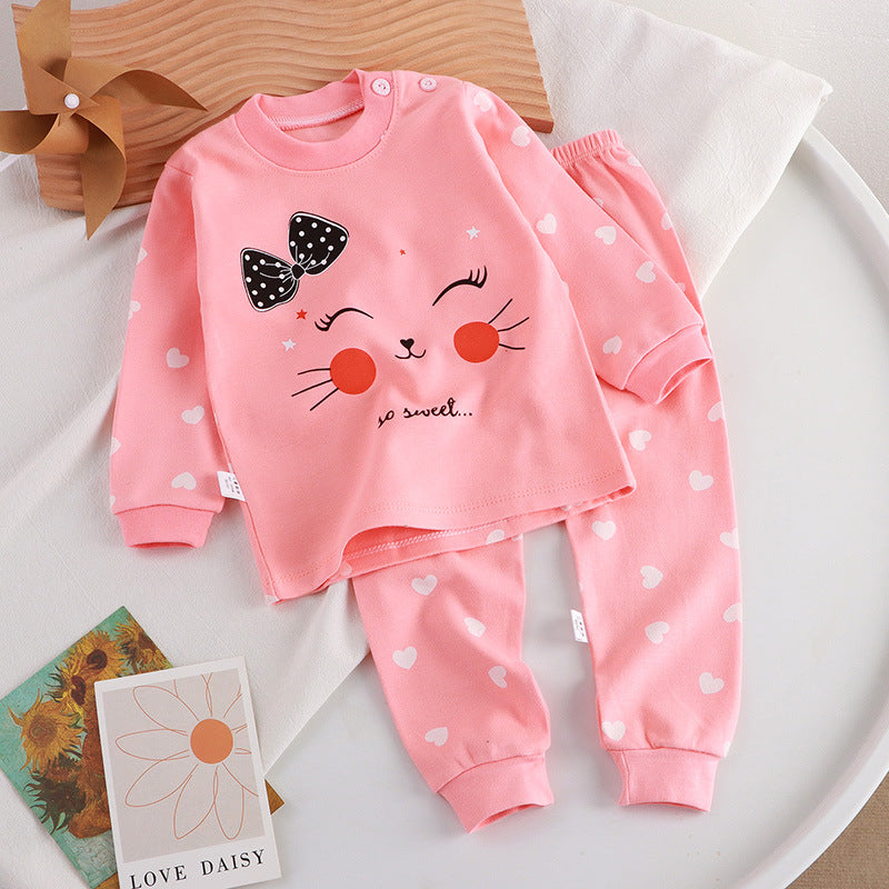 Minimalist Autumn 2-Piece Unisex Kids' Pajama Set, Ages 2-9 | Color: Pink | Image 1