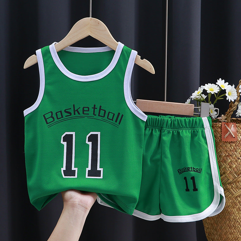 Modern Chic All-Season Minimalist Summer 2-Piece Unisex Kids' Pants Suit, Ages 2-13 | Color: Green | Image 1