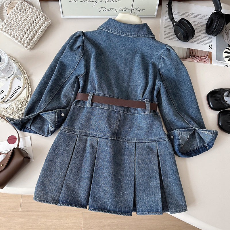 Casual Sporty Autumn 2-Piece Girls' A-Line Dress, Ages 2-9 | Color: Blue | Image 3