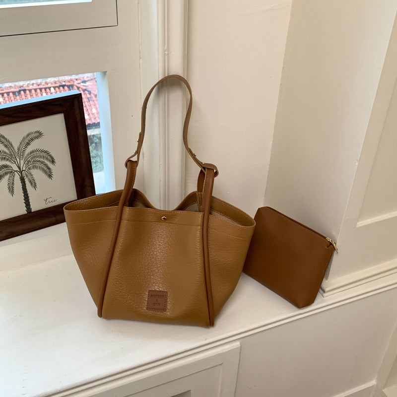 Quiet Luxury Autumn PU/Artificial Leather/Microfiber Leather Women's Shoulder Bags Tote Bags | Color: Khaki | Image 1