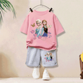 Modern Chic All-Season Minimalist Summer 2-Piece Unisex Kids' Pants Suit, Ages 2-7 | Color: Pink | Image 1