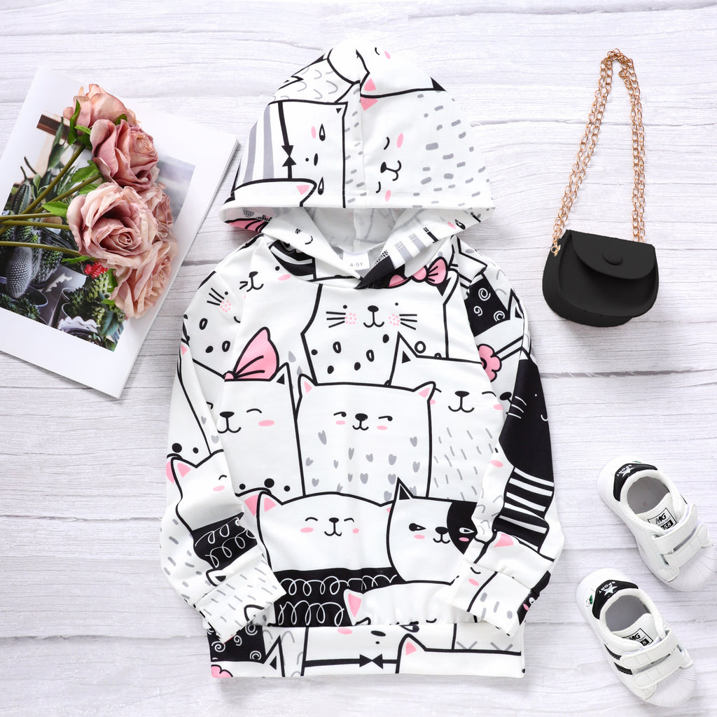 Modern Chic All-Season Casual Sporty Autumn Girls' Hoodie, Ages 4-11 | Color: White | Image 1
