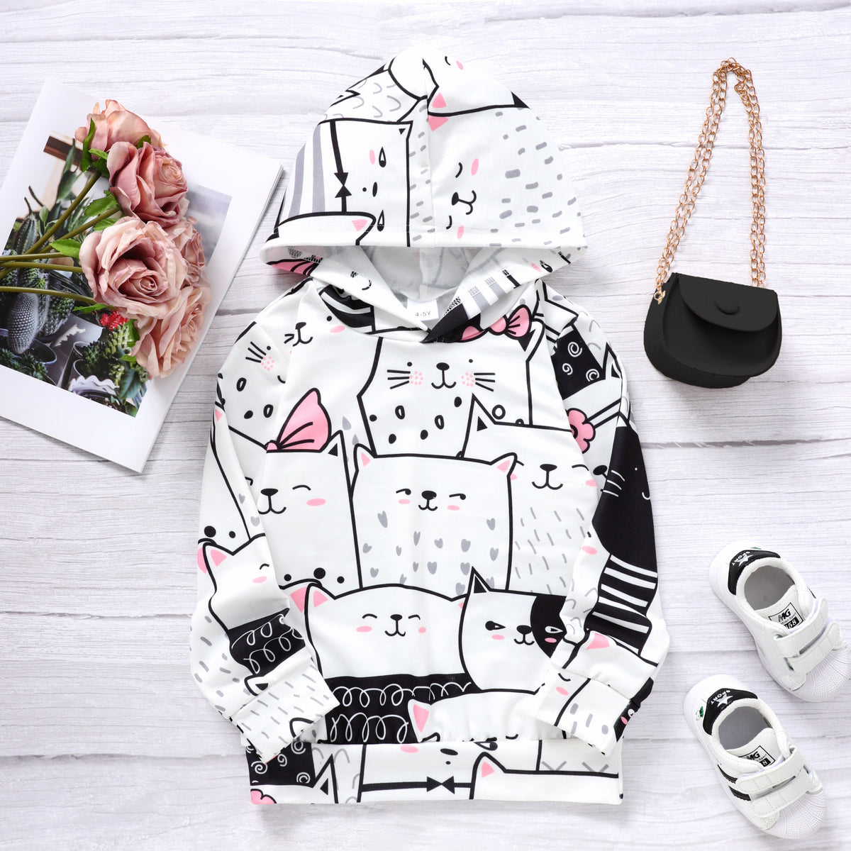 Modern Chic All-Season Casual Sporty Autumn Girls' Hoodie, Ages 4-11 | Color: White | Image 1