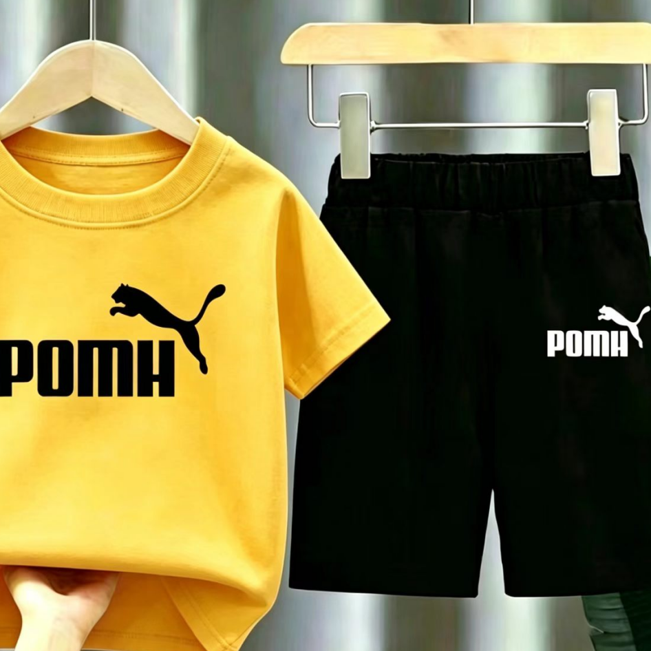 Modern Chic All-Season Casual Sporty Summer 2-Piece Unisex Kids' Pants Suit, Ages 2-13 | Color: Yellow | Image 1