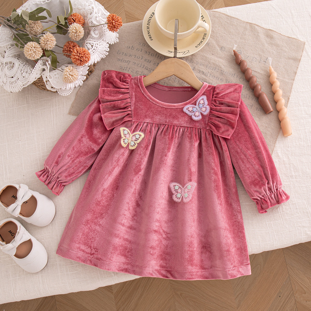 Sweet & Cute Autumn Baby Girls' Dress, Ages 3-24 Months | Color: Pink | Image 1