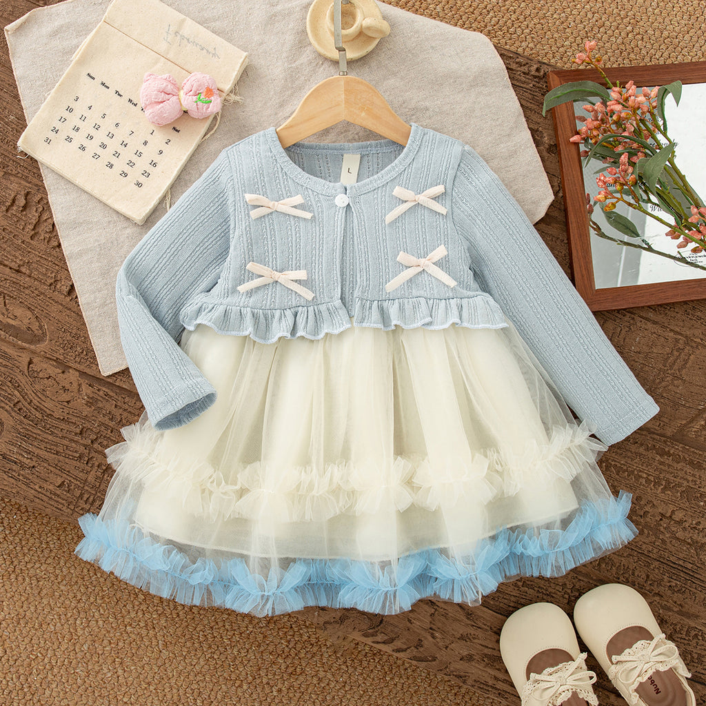 Sweet & Cute Autumn Baby Girls' Dress, Ages 0-12 Months | Color: Blue | Image 1