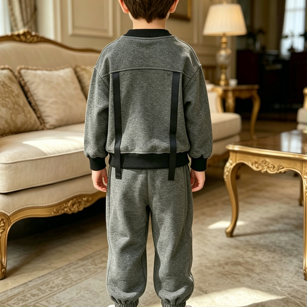 Modern Chic All-Season Casual Sporty Autumn 2-Piece Boys' Pants Suit, Ages 2-9 | Color: Dark Grey | Image 3