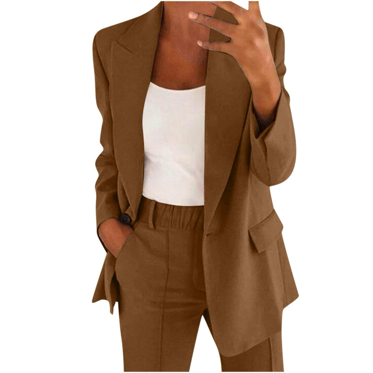 Business Casual Spring Blazer Set | Color: Coffee | Image 1
