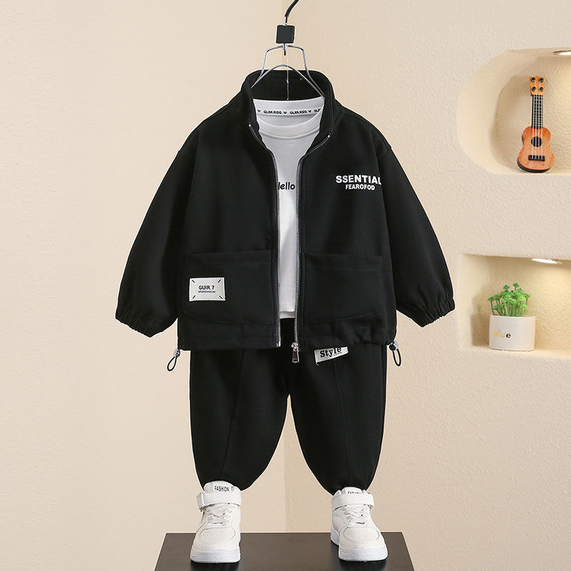 Casual Sporty Autumn 2-Piece Boys' Pants Suit, Ages 2-9 | Color: Black | Image 1