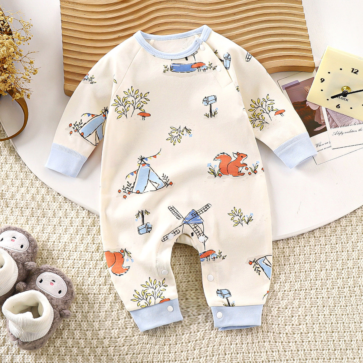 Minimalist Autumn Unisex Baby Jumpsuit, Ages 1-24 Months | Color: Style 1 | Image 1