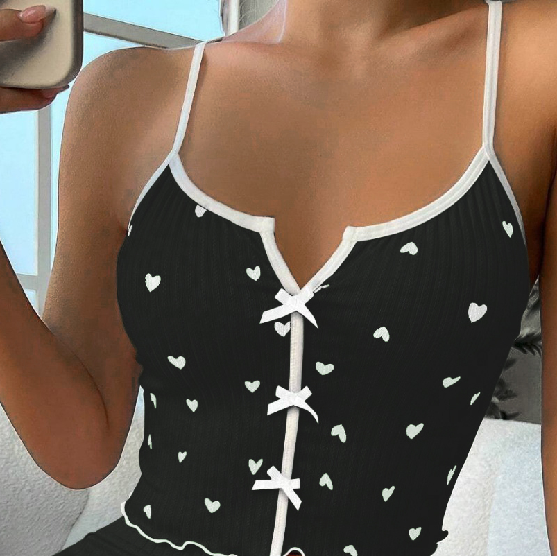 Sexy Summer 2 Pcs Women 's Sleeveless Sleep Set | Color: Black | Image 2