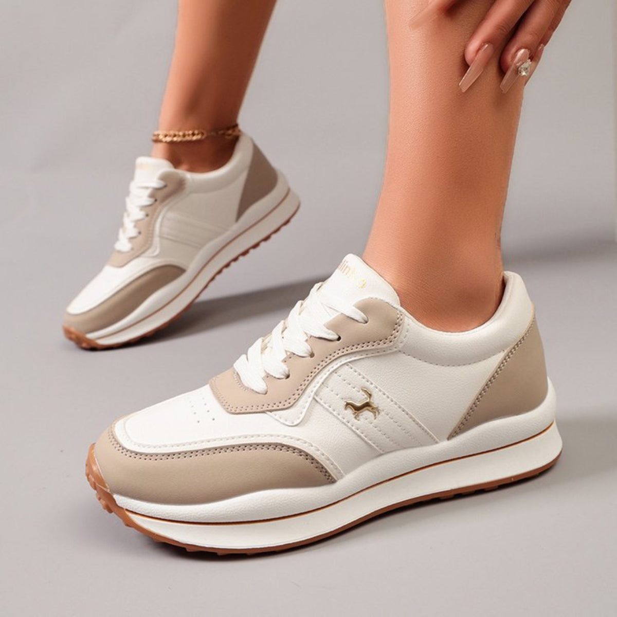Modern Chic All-Season Others Women's Fashion Sneaker | Color: Deep Khaki | Image 3