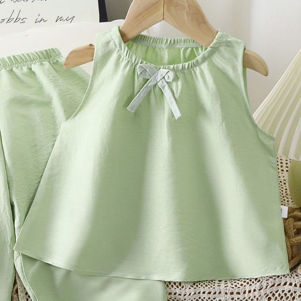 Casual Sporty Summer 2-Piece Girls' Pants Suit, Ages 2-9 | Color: Green | Image 3