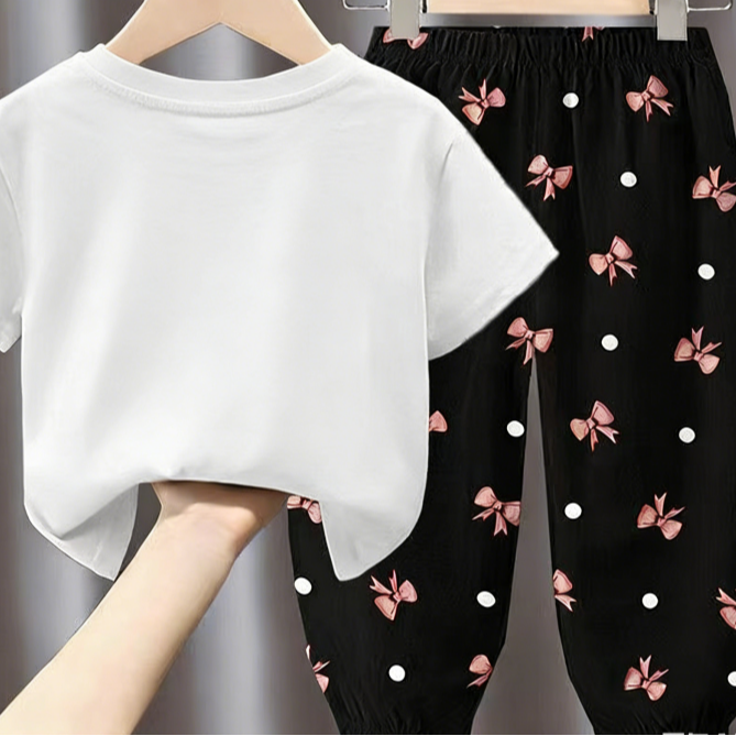 Minimalist Summer 2-Piece Unisex Kids' Pants Suit, Ages 2-7 | Color: White | Image 2
