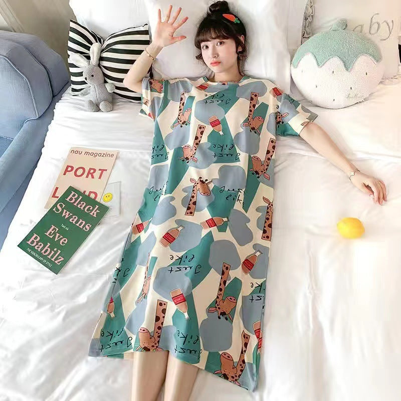 Modern Chic All-Season Sweet Feminine Summer Women 's Short  Sleeve Sleep Dress | Color: Style 6 | Image 1
